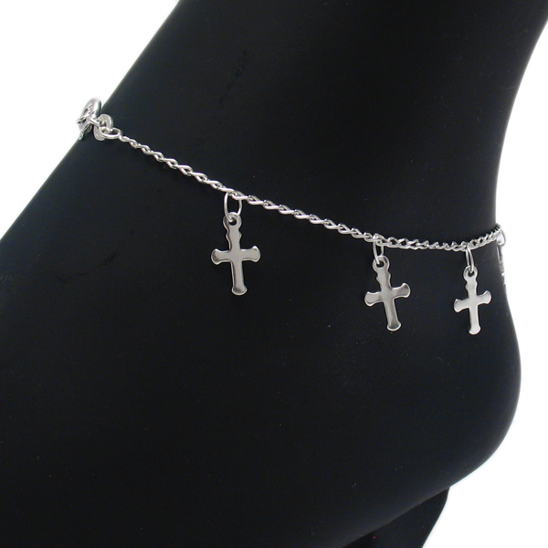 sterling silver 10" MultiDangling Cross Link Ankle Bracelet Anklet eBay