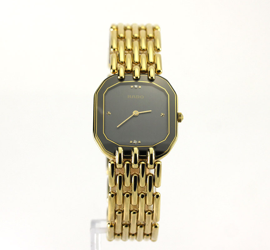 Vintage Rado diamond ladies watch 18K yel/gold gray dial 94.4G 25.5 MM