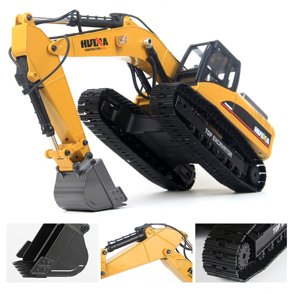 Remote Control Excavator Toy 1/14 Scale RC Excavator, Full Functional Construction Vehicles 15 Channel Rechargeable RC Truck with Metal Shovel and Lights Sounds