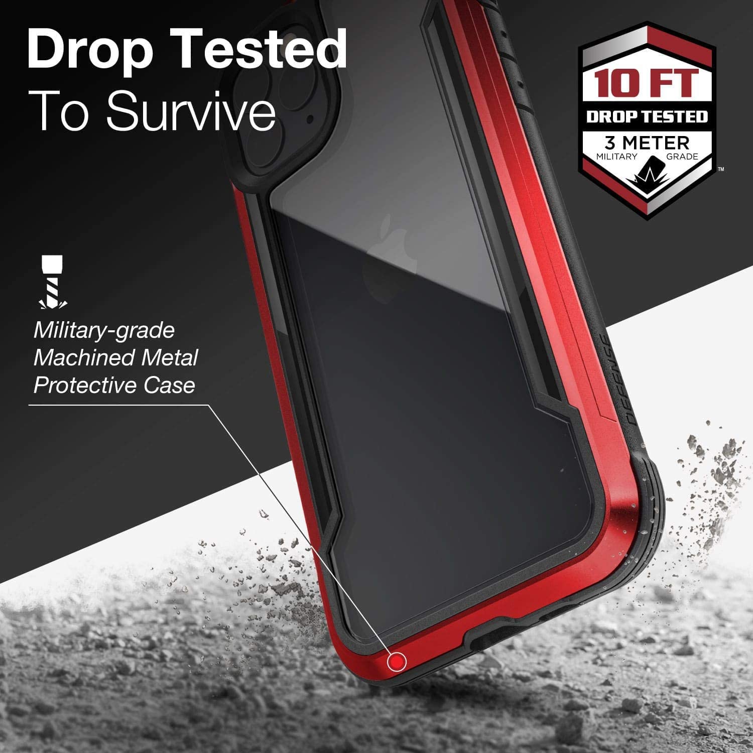 X-Doria Defense Shield, iPhone 11 Case - Military Grade Drop Tested, CNC Anodized Aluminum Metal, TPU, and Polycarbonate Protective Case for Apple iPhone 11, (Red)