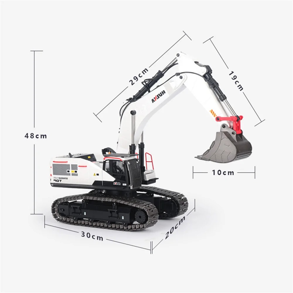 Big and Powerful Full Metal RC Excavator, HuiNa Toys 1594 / 594 2.4G 22CH 1/14 Scale Remote control excavator. Upgraded working arm, White RC excavator Scale model..