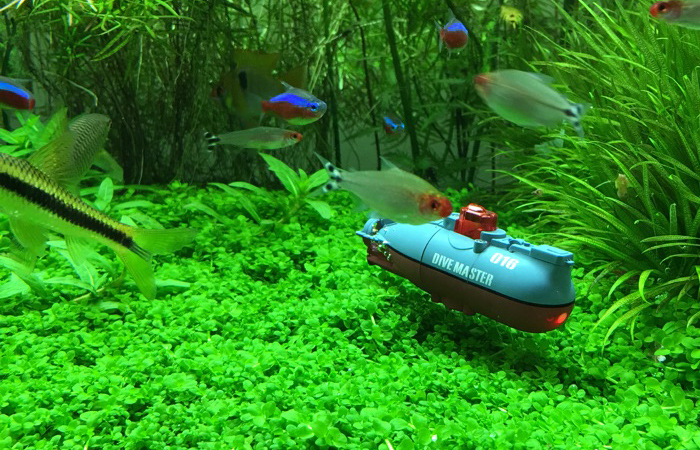 Remote Control Submarine (jet jam rc boat, red aquarium plants, fish tank terrarium).