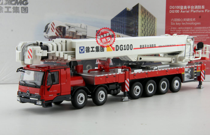 1/50 Scale Model Mercedes-Benz Truck XCMG DG100 Aerial Platform Fire Truck Diecast Model.