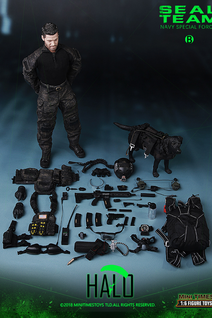 MINI TIMES Toys MT-M013 12 Inch Figure Scale Model US Navy Special Forces Seal Team HALO w/ Dog.