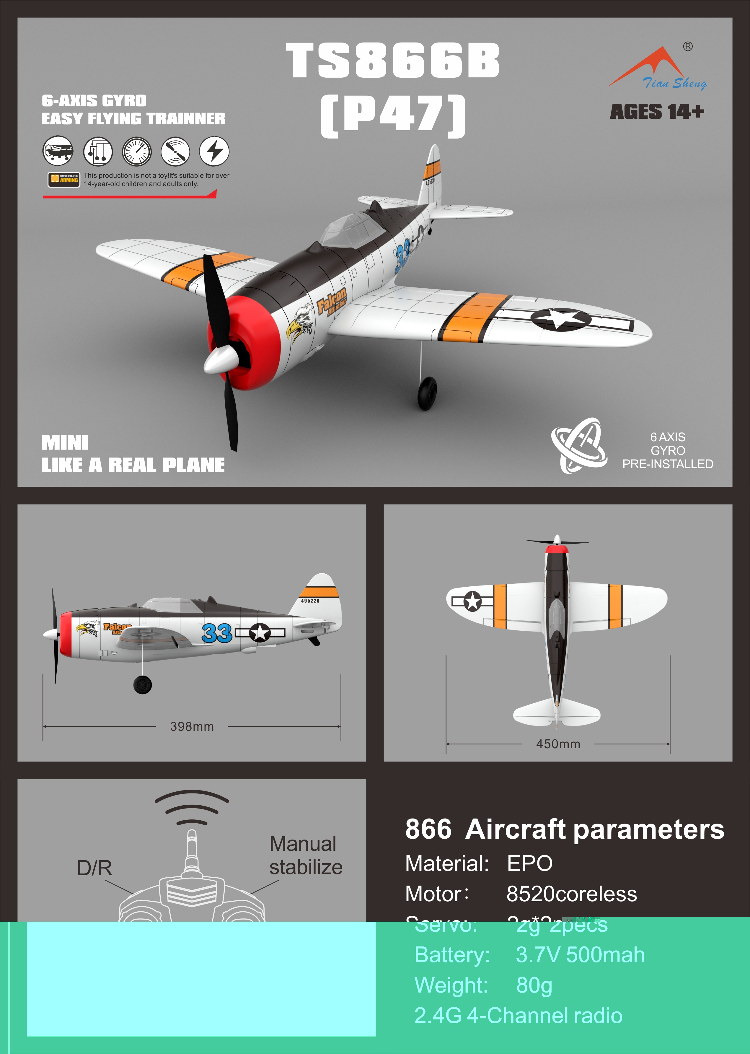 World War II United States Army Air Forces (USAAF) P-47 Thunderbolt Fighters Mini RC Aircraft.