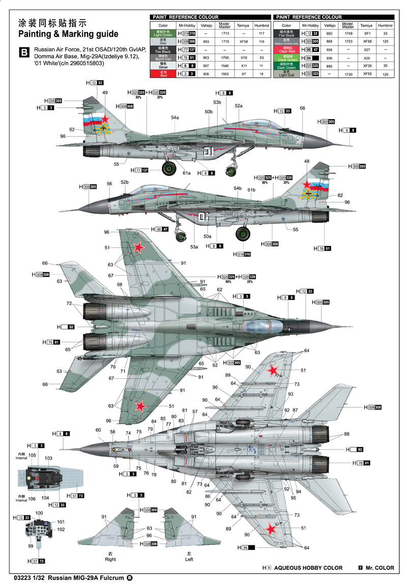 1/32 Scale Model Kit, Russian MIG-29A Fulcrum, Trumpeter 03223 Plastic Model Kit.