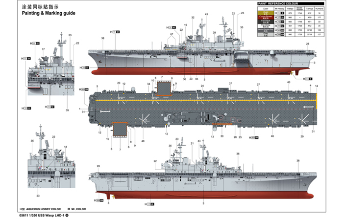 TRUMPETER Plastic Model kits 05611, 1/350 Scale USS Wasp LHD-1 Amphibious Assault Ship Model Kit Scale Model