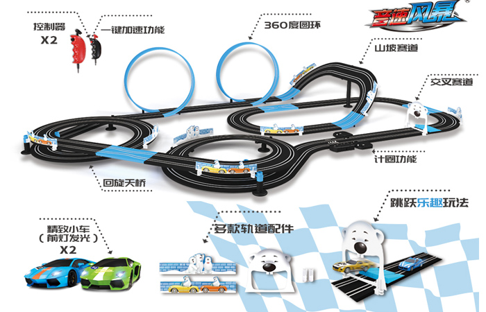 RC Slot Car Racing Set (traxxas maxx rtr, kaiju rc truck, hot wheels rc truck).