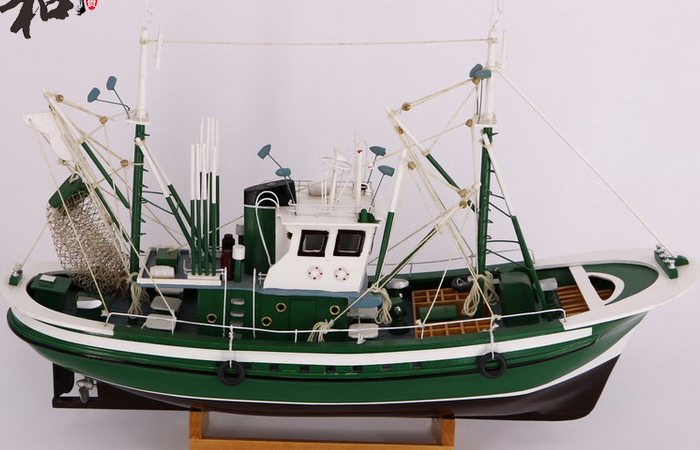 Wooden Mediterranean-Style Fishing Boat Scale Model, Wood Crafts, Wooden Decorations.