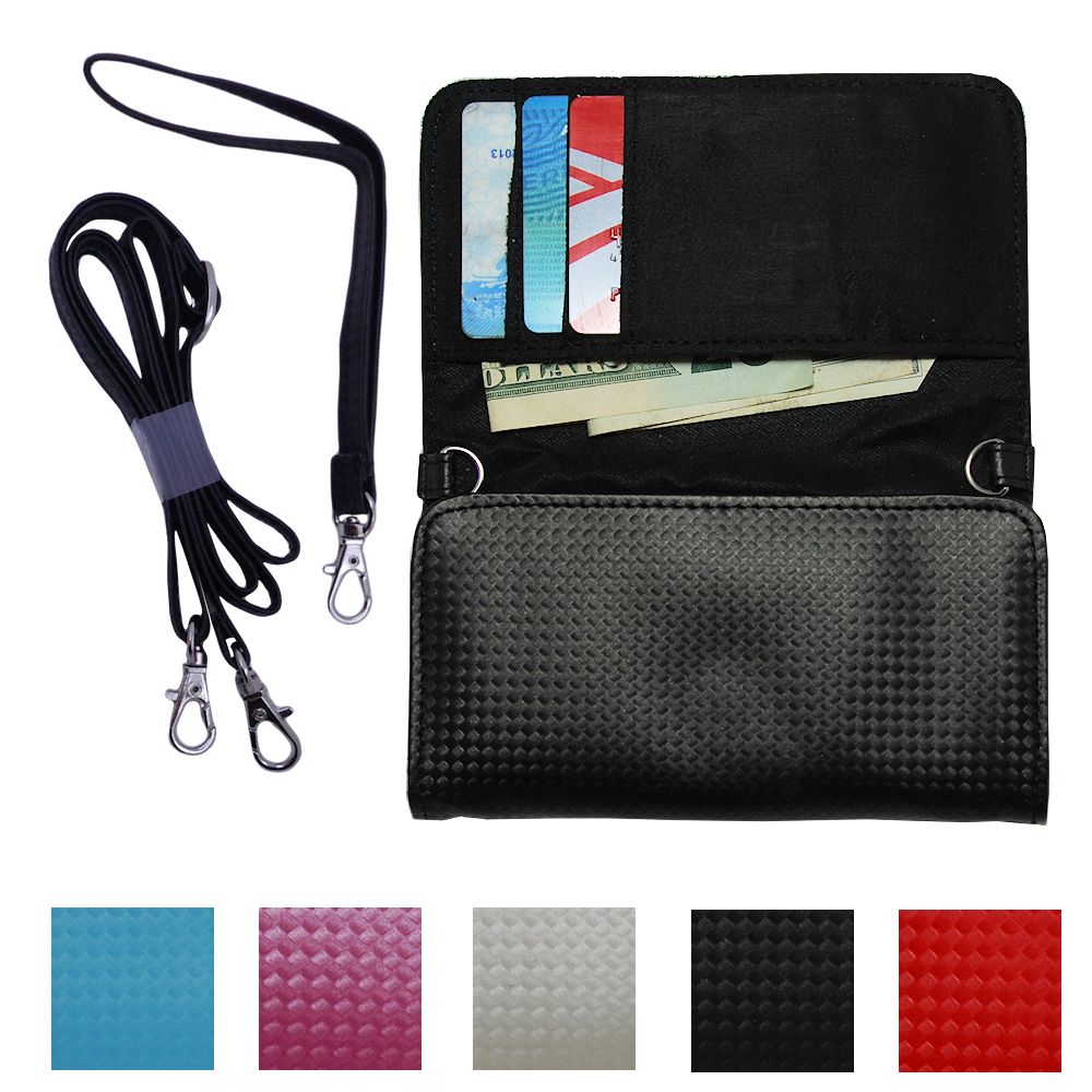 Purse Handbag Case for the Motorola QUENCH with both a hand and shoulder loop - Color Options Blue Pink White Black and Red