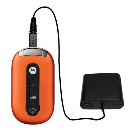 Portable Emergency AA Battery Charger Extender suitable for the Motorola PEBL U6 - with Gomadic Brand TipExchange Technology