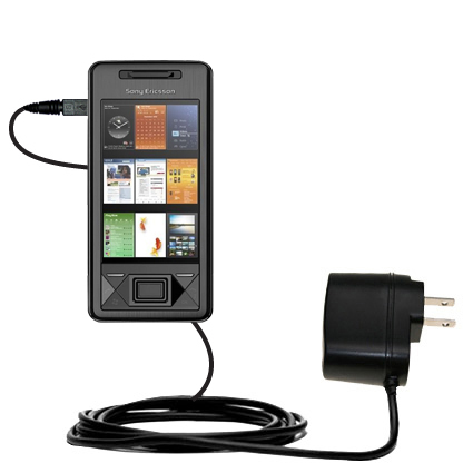 Gomadic Intelligent Compact AC Home Wall Charger suitable for the Sony Ericsson Xperia X1 - High output power with a convenient; foldable plug design - Uses TipExchange Technology