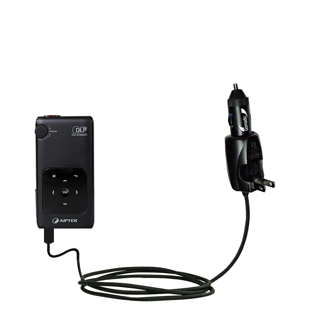 Intelligent Dual Purpose DC Vehicle and AC Home Wall Charger suitable for the Aiptek PocketCinema v50 - Two critical functions; one unique charger - Uses Gomadic Brand TipExchange Technology