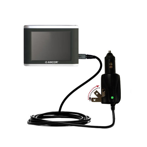 Car & Home 2 in 1 Charger compatible with the Amcor Navigation GPS 3600 3600B