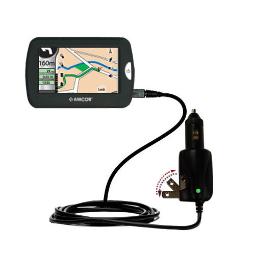 Car & Home 2 in 1 Charger compatible with the Amcor Navigation GPS 4300 4500
