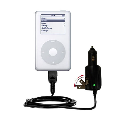 Intelligent Dual Purpose DC Vehicle and AC Home Wall Charger suitable for the Apple iPod 4G (40GB) - Two critical functions; one unique charger - Uses Gomadic Brand TipExchange Technology