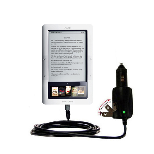 Car & Home 2 in 1 Charger compatible with the Barnes and Noble Nook 3G Wi-Fi