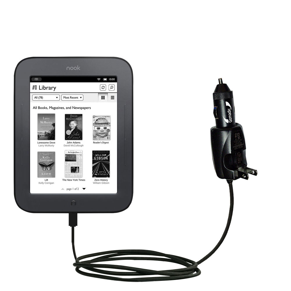 Car & Home 2 in 1 Charger compatible with the Barnes and Noble NOOK GlowLight BNRV500