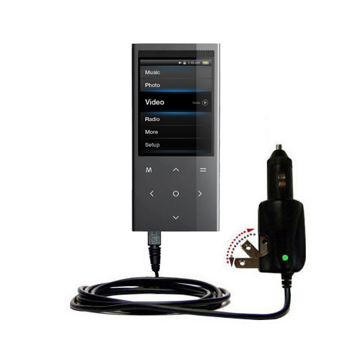 Intelligent Dual Purpose DC Vehicle and AC Home Wall Charger suitable for the Coby MP768 - Two critical functions; one unique charger - Uses Gomadic Brand TipExchange Technology
