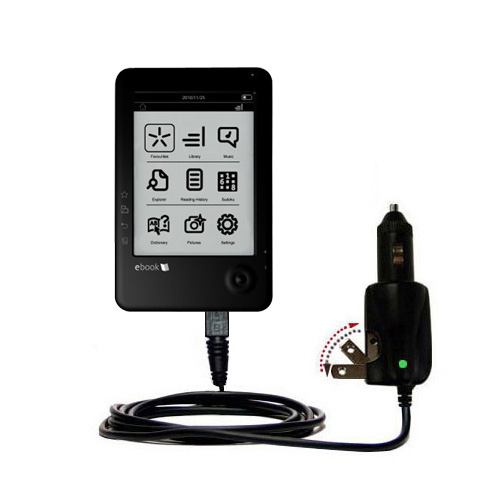 Car & Home 2 in 1 Charger compatible with the Elonex 621EB eInk eBook Reader
