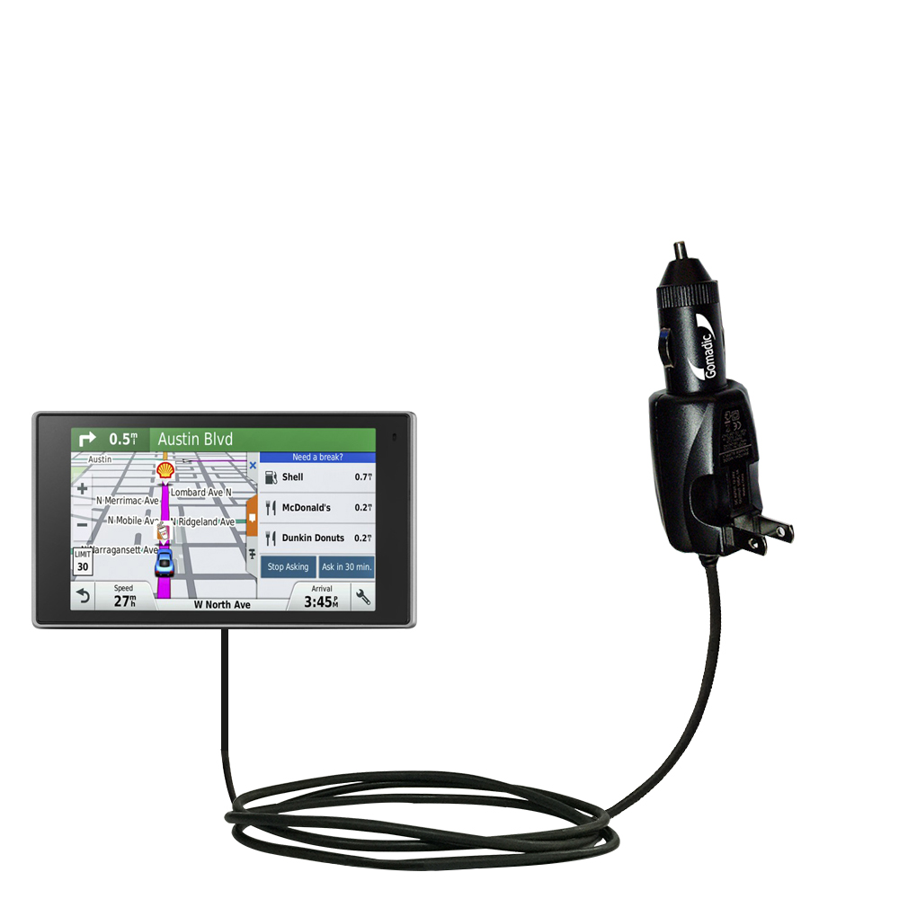 Intelligent Dual Purpose DC Vehicle and AC Home Wall Charger suitable for the Garmin DriveSmart 50LMTHD - Two critical functions, one unique charger - Uses Gomadic Brand TipExchange Technology