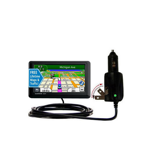 Intelligent Dual Purpose DC Vehicle and AC Home Wall Charger suitable for the Garmin nuvi 1490LMT 1490T - Two critical functions; one unique charger - Uses Gomadic Brand TipExchange Technology