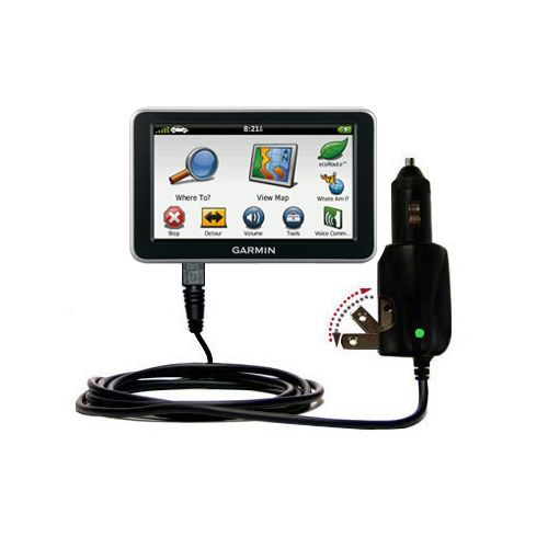 Intelligent Dual Purpose DC Vehicle and AC Home Wall Charger suitable for the Garmin Nuvi 2460 2450 - Two critical functions; one unique charger - Uses Gomadic Brand TipExchange Technology