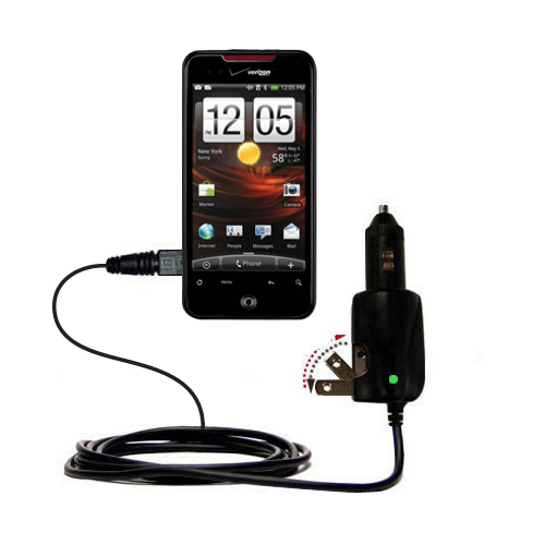 Intelligent Dual Purpose DC Vehicle and AC Home Wall Charger suitable for the HTC Droid Incredible HD - Two critical functions; one unique charger - Uses Gomadic Brand TipExchange Technology