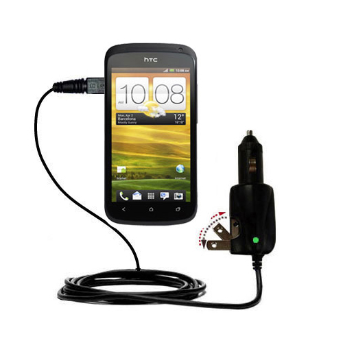 Intelligent Dual Purpose DC Vehicle and AC Home Wall Charger suitable for the HTC One S / Ville - Two critical functions; one unique charger - Uses Gomadic Brand TipExchange Technology