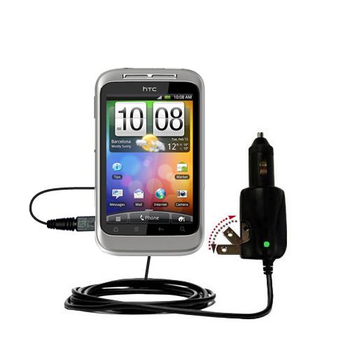 Intelligent Dual Purpose DC Vehicle and AC Home Wall Charger suitable for the HTC Wildfire S - Two critical functions; one unique charger - Uses Gomadic Brand TipExchange Technology