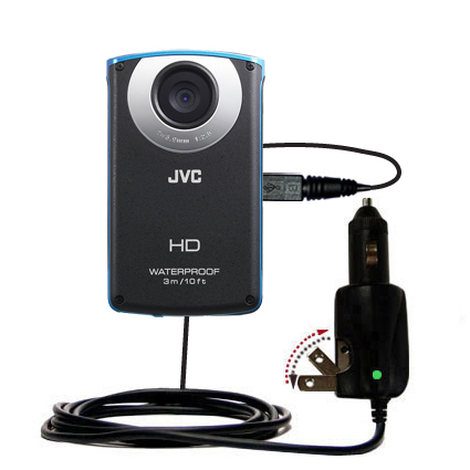 Intelligent Dual Purpose DC Vehicle and AC Home Wall Charger suitable for the JVC GC-WP10 Camcorder - Two critical functions; one unique charger - Uses Gomadic Brand TipExchange Technology
