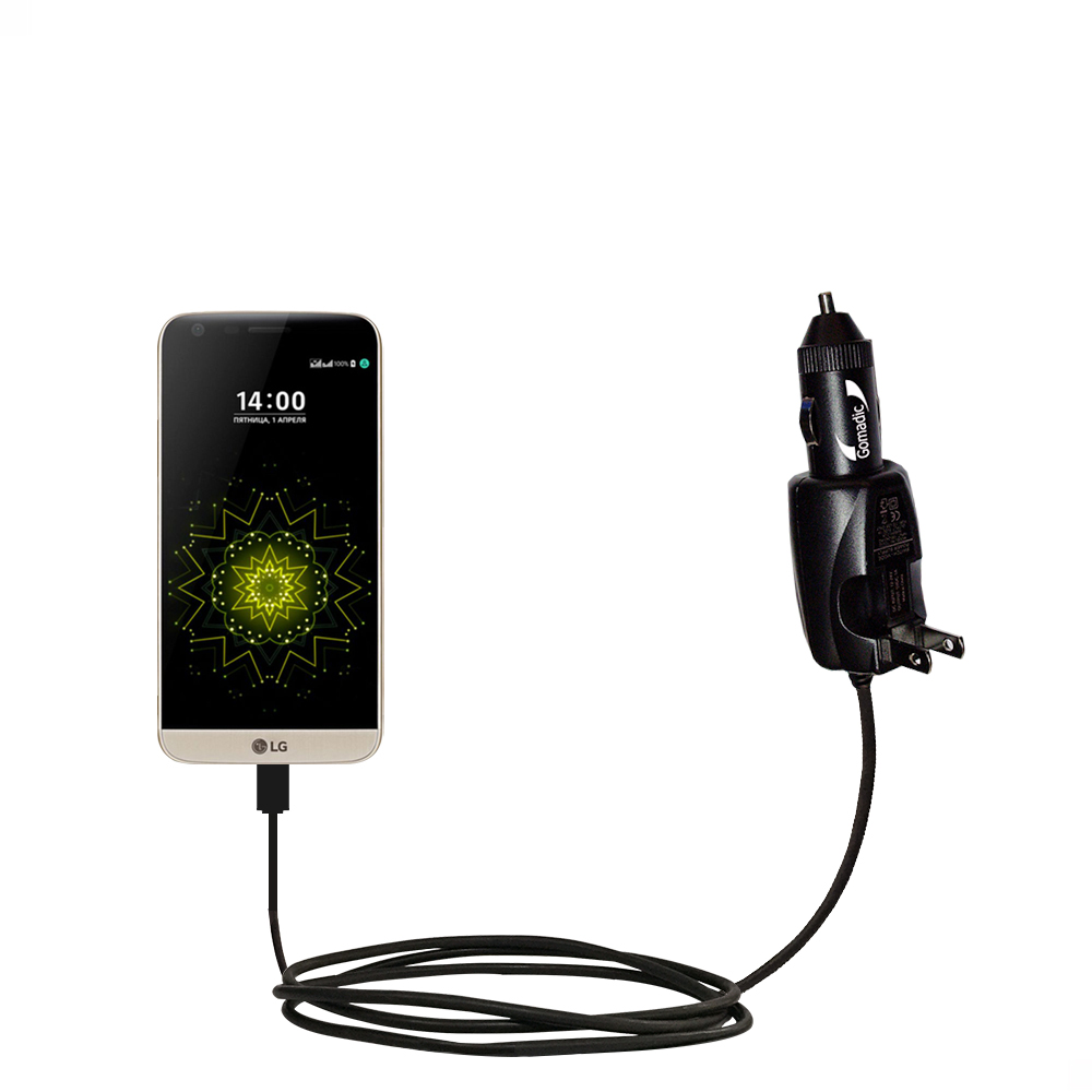 Intelligent Dual Purpose DC Vehicle and AC Home Wall Charger suitable for the LG G5 - Two critical functions, one unique charger - Uses Gomadic Brand TipExchange Technology