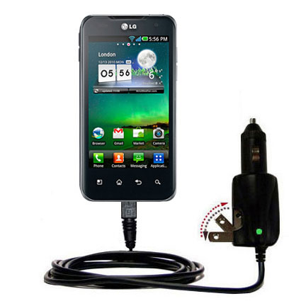 Intelligent Dual Purpose DC Vehicle and AC Home Wall Charger suitable for the LG Optimus 2X - Two critical functions; one unique charger - Uses Gomadic Brand TipExchange Technology