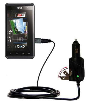 Intelligent Dual Purpose DC Vehicle and AC Home Wall Charger suitable for the LG Optimus 3D - Two critical functions; one unique charger - Uses Gomadic Brand TipExchange Technology
