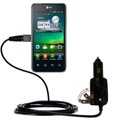 Intelligent Dual Purpose DC Vehicle and AC Home Wall Charger suitable for the LG Tegra 2 - Two critical functions; one unique charger - Uses Gomadic Brand TipExchange Technology