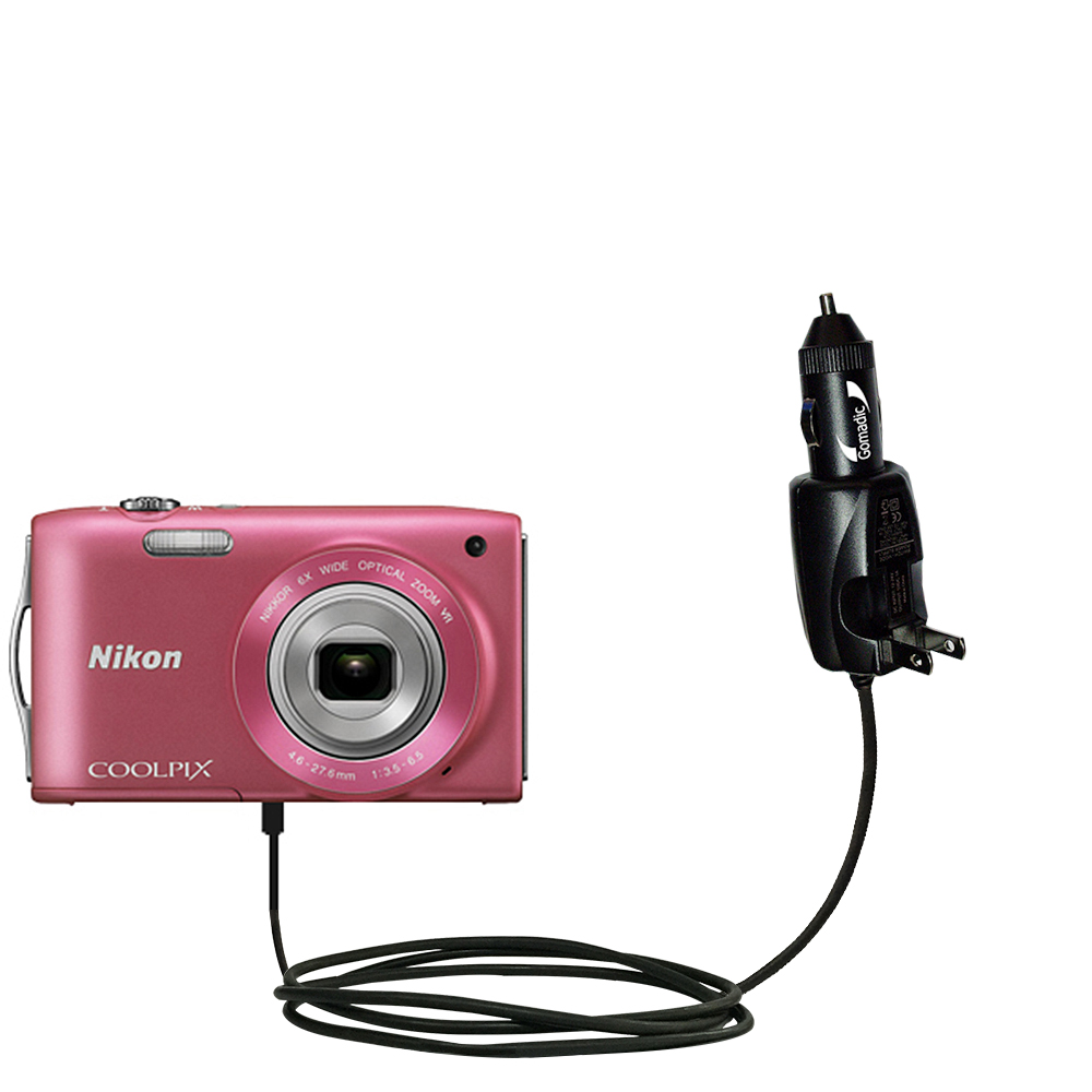 Intelligent Dual Purpose DC Vehicle and AC Home Wall Charger suitable for the Nikon Coolpix S3200 / S3300 - Two critical functions; one unique charger - Uses Gomadic Brand TipExchange Technology