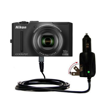 Intelligent Dual Purpose DC Vehicle and AC Home Wall Charger suitable for the Nikon Coolpix S8100 - Two critical functions; one unique charger - Uses Gomadic Brand TipExchange Technology