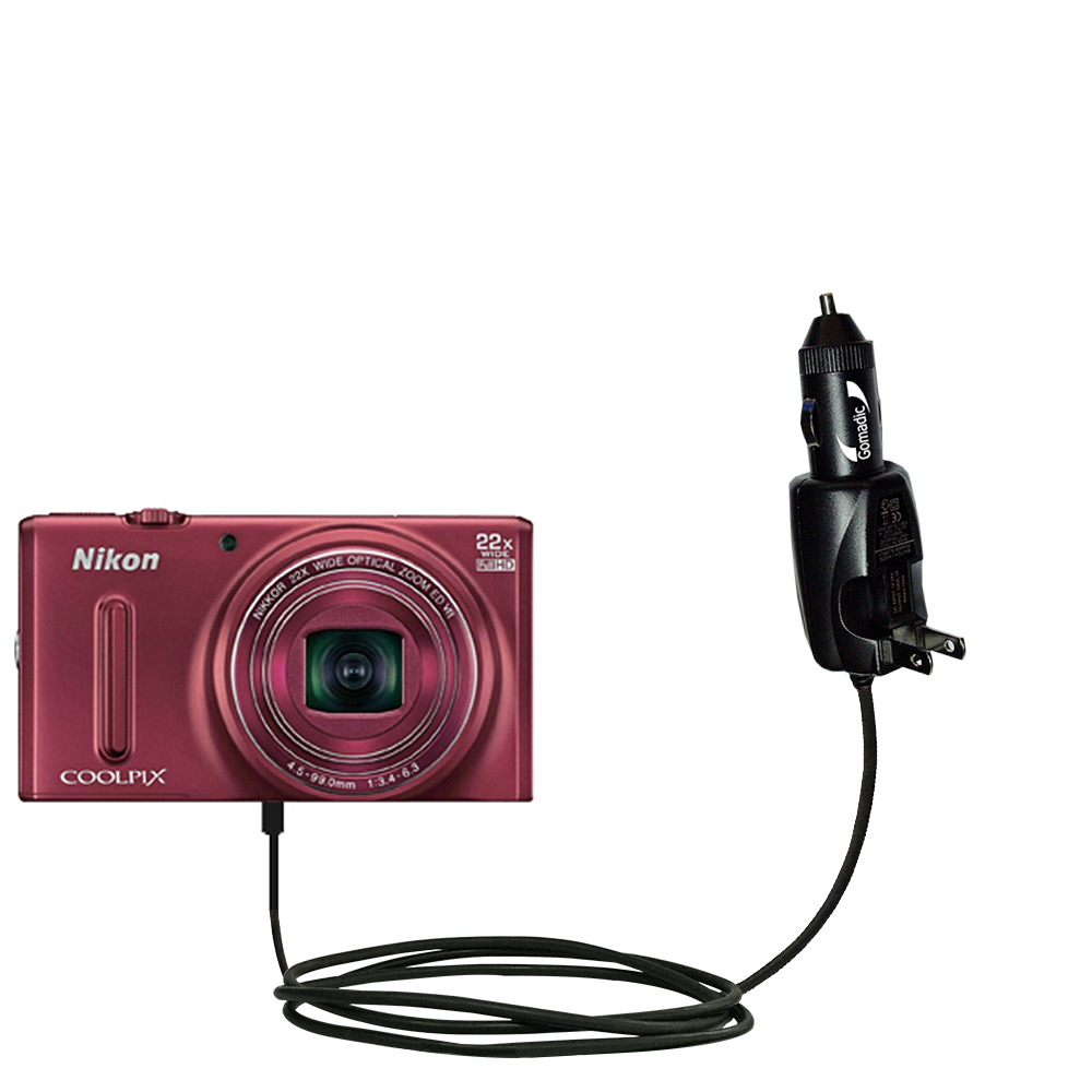 Intelligent Dual Purpose DC Vehicle and AC Home Wall Charger suitable for the Nikon Coolpix S9600 - Two critical functions; one unique charger - Uses Gomadic Brand TipExchange Technology