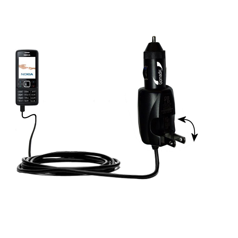 Intelligent Dual Purpose DC Vehicle and AC Home Wall Charger suitable for the Nokia 6300 6301 6555 6650 - Two critical functions; one unique charger - Uses Gomadic Brand TipExchange Technology
