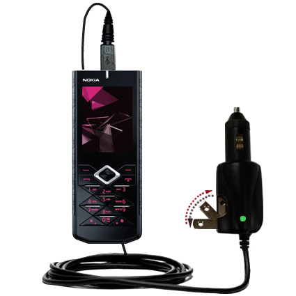 Intelligent Dual Purpose DC Vehicle and AC Home Wall Charger suitable for the Nokia 7900 Prism - Two critical functions; one unique charger - Uses Gomadic Brand TipExchange Technology