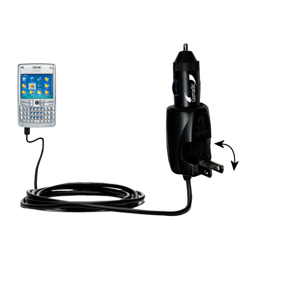 Intelligent Dual Purpose DC Vehicle and AC Home Wall Charger suitable for the Nokia E61 E61i E62 E63 E66 - Two critical functions; one unique charger - Uses Gomadic Brand TipExchange Technology
