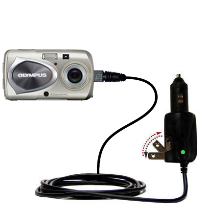 Intelligent Dual Purpose DC Vehicle and AC Home Wall Charger suitable for the Olympus Stylus 410 Digital - Two critical functions; one unique charger - Uses Gomadic Brand TipExchange Technology