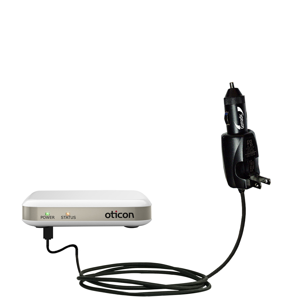 Intelligent Dual Purpose DC Vehicle and AC Home Wall Charger suitable for the Oticon ConnectLine - Two critical functions; one unique charger - Uses Gomadic Brand TipExchange Technology