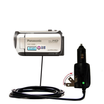 Intelligent Dual Purpose DC Vehicle and AC Home Wall Charger suitable for the Panasonic HDC-SD80 Camcorder - Two critical functions; one unique charger - Uses Gomadic Brand TipExchange Technology