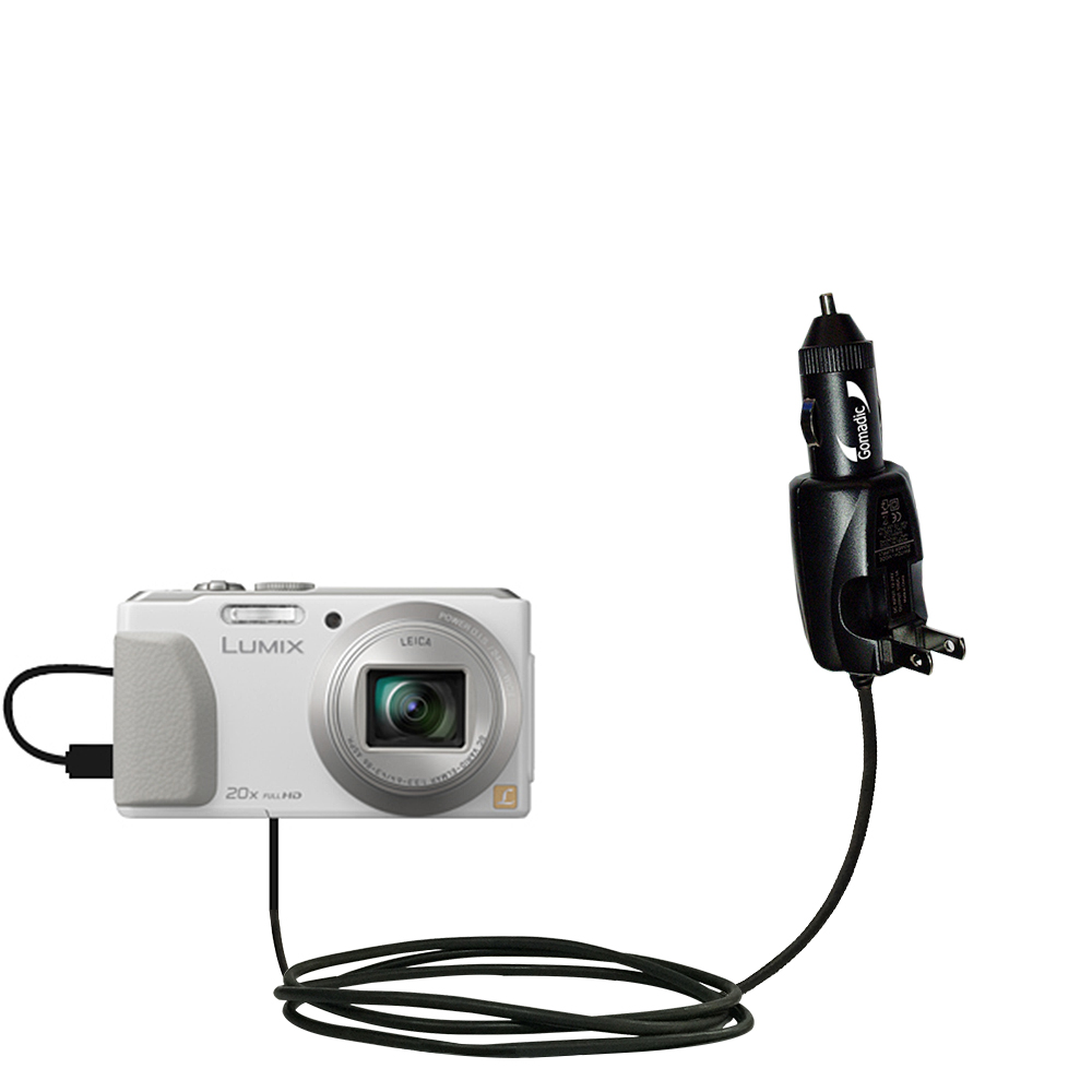 Intelligent Dual Purpose DC Vehicle and AC Home Wall Charger suitable for the Panasonic Lumix DMC-ZS30W - Two critical functions; one unique charger - Uses Gomadic Brand TipExchange Technology