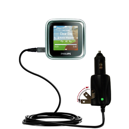 Car & Home 2 in 1 Charger compatible with the Philips GoGear SA2985/37 Spark
