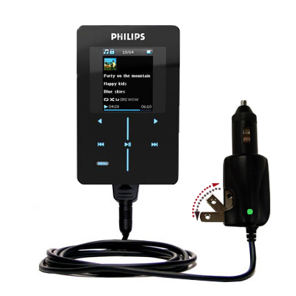 Intelligent Dual Purpose DC Vehicle and AC Home Wall Charger suitable for the Philips GoGear SA9200/17 Super Slim - Two critical functions; one unique charger - Uses Gomadic Brand TipExchange Technology