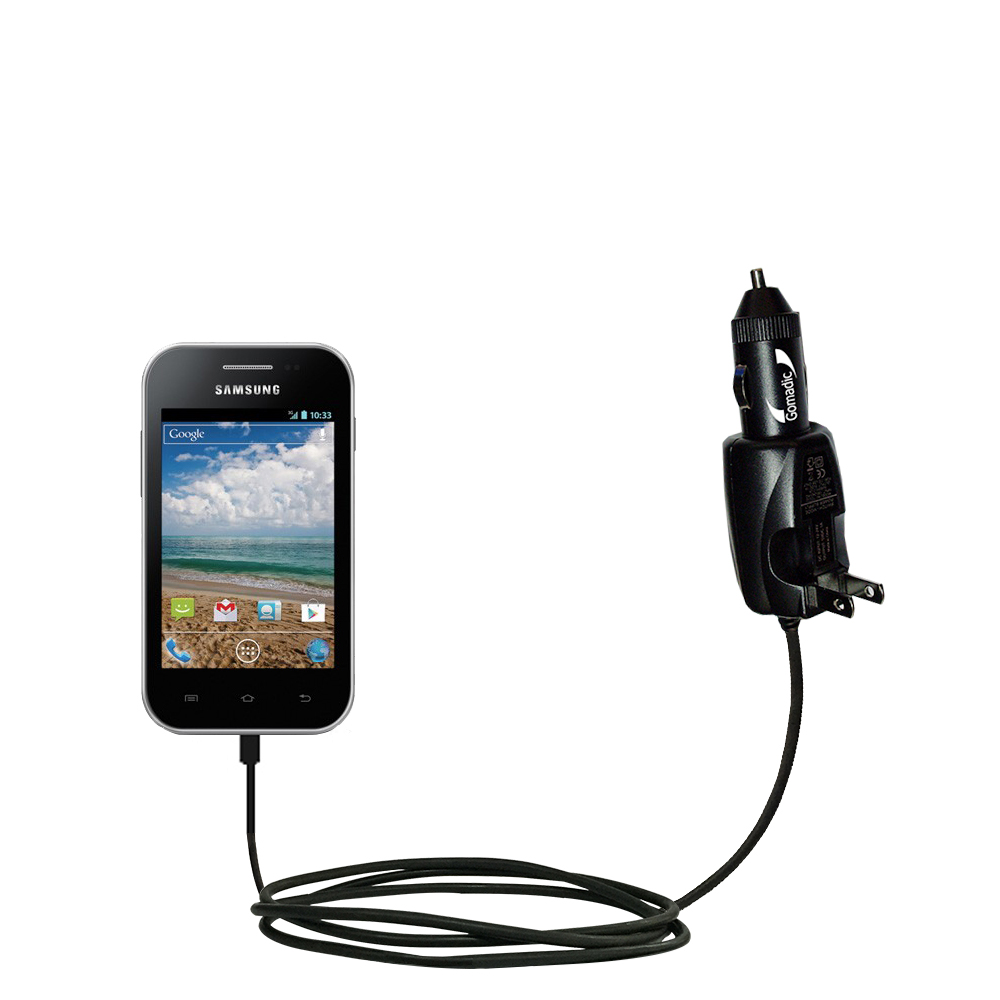 Intelligent Dual Purpose DC Vehicle and AC Home Wall Charger suitable for the Samsung Galaxy Discover - Two critical functions; one unique charger - Uses Gomadic Brand TipExchange Technology