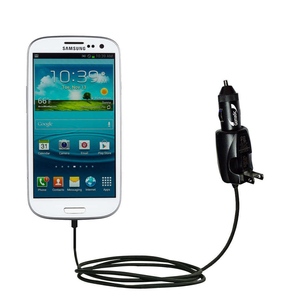 Intelligent Dual Purpose DC Vehicle and AC Home Wall Charger suitable for the Samsung Galaxy Exhibit - Two critical functions; one unique charger - Uses Gomadic Brand TipExchange Technology