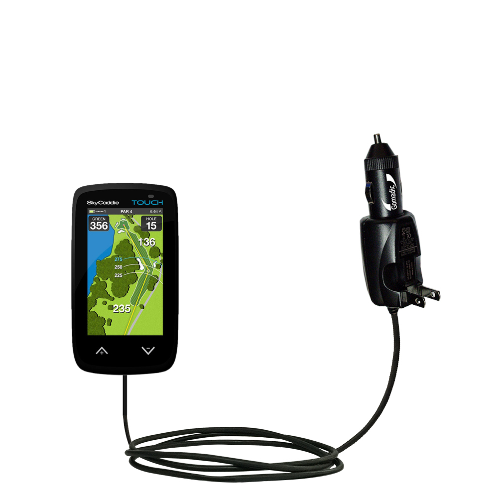 Intelligent Dual Purpose DC Vehicle and AC Home Wall Charger suitable for the SkyGolf SkyCaddie TOUCH - Two critical functions; one unique charger - Uses Gomadic Brand TipExchange Technology
